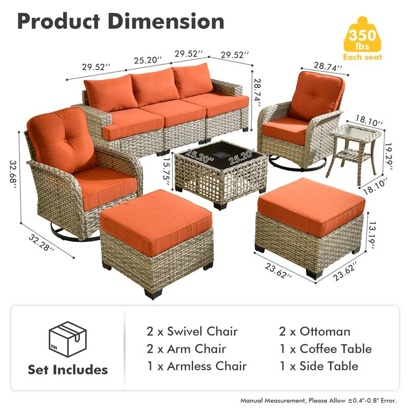 HOOOWOOO 9-piece Patio Swivel Chair Conversation Set
