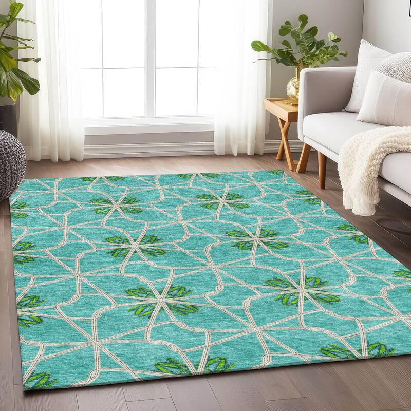Premium Washable Super Soft Contemporary Tangle Mayfield Rug - Aqua - 5' x 7'6"