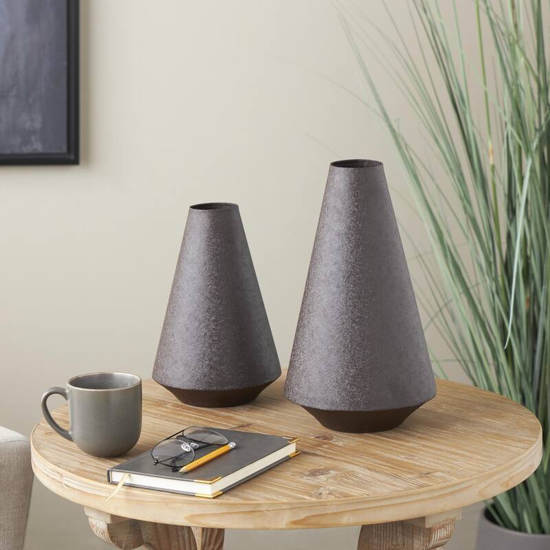 Metal Textured Cone Decorative Vase - Set of 2 Black - Roche River Decor