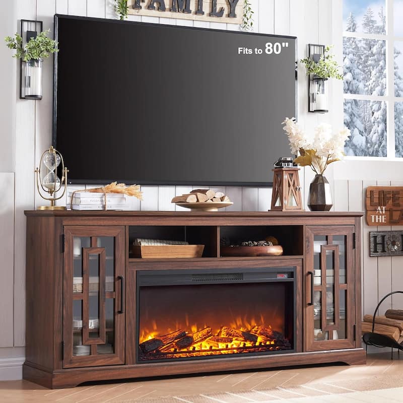 Farmhouse Fireplace TV Stand for 80 Inch TV, Entertainment Center