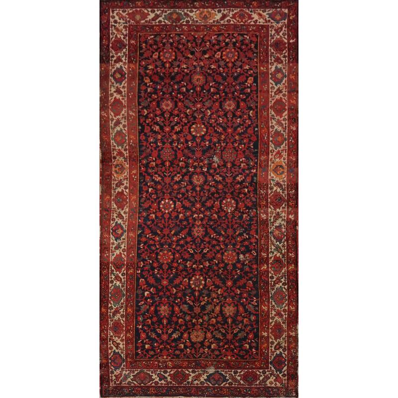 Hand Knotted Oriental 100% Wool Carpet Traditional Floral Navy Blue & Blues Malayer Area Rug - 11' 3'' X 5' 0''