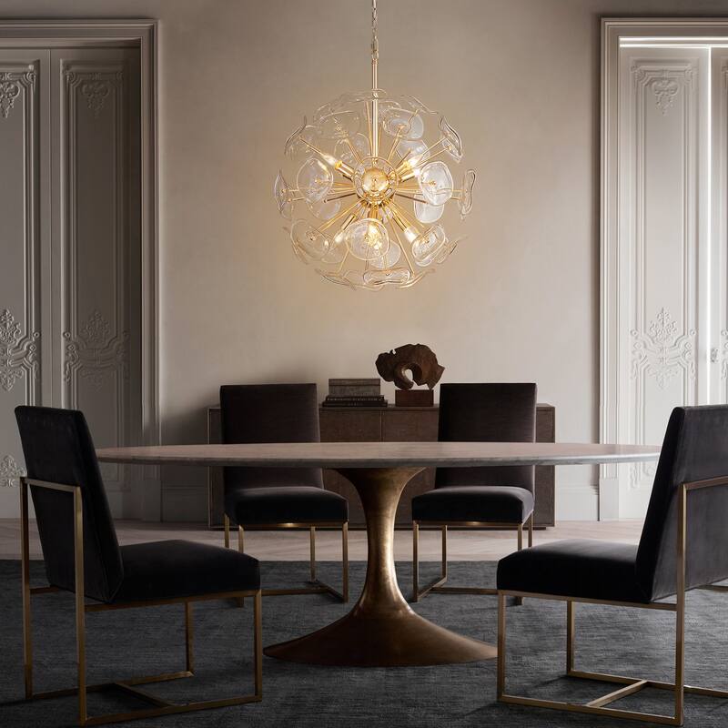 8-Light Modern Linear Sputnik Island Pendant Lighting Starburst Clear Glass Globe Chandelier - 23.6 in. W