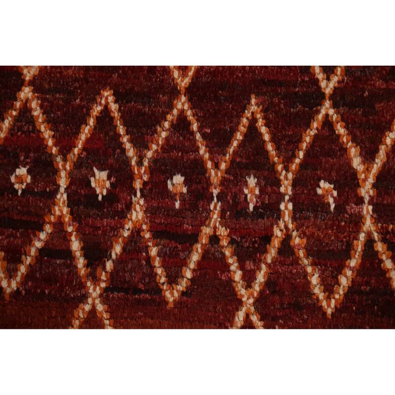 Hand Knotted Oriental 100% Wool Carpet Modern Tribal Red Moroccan Area Rug - 7' 8'' X 5' 7''