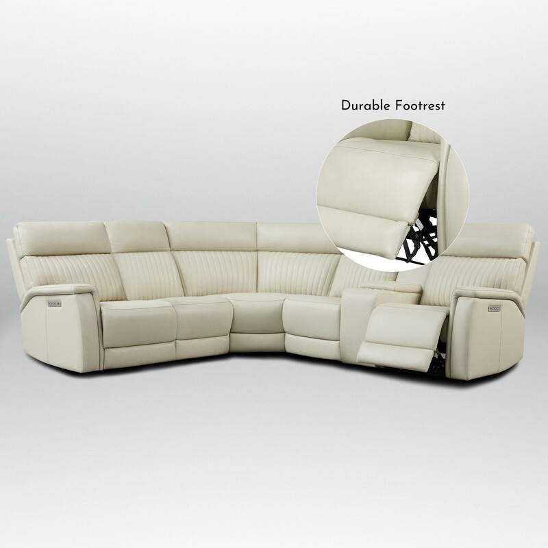 Genuine Leather Power Recliner Sectional Sofa with Console, Ajustable Headrest, USB&USB-C Port