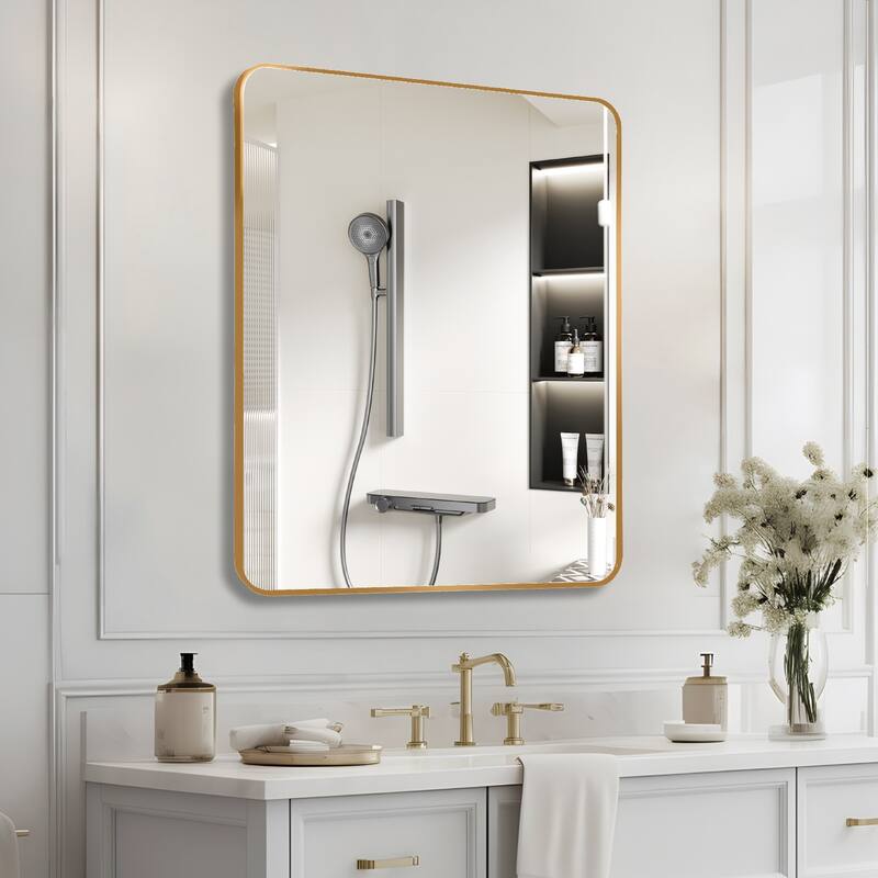 30 "X36" Rectangular Bathroom Wall Mirror,The Brushed Frame Of Rectangular Mirror Is Premium Anti-Rust Aluminum Alloy - Gold