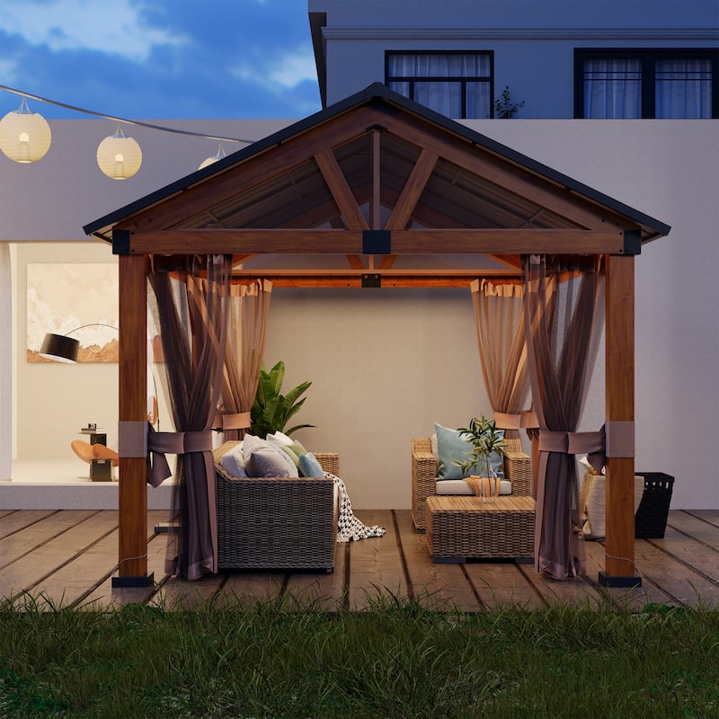 Clihome 10x12 ft Hardtop Outdoor Gazebo with Galvanized Steel Roof & Curtains, All-Weather Resistance, Easy Assembly