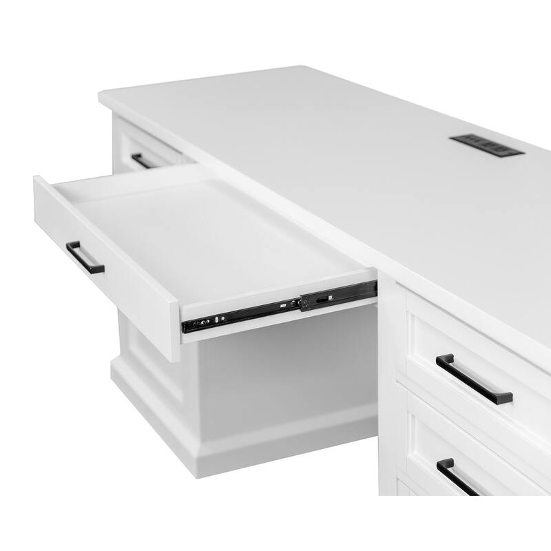 Modern Wood Desk, Office Writing Table, Credenza, Fully Assembled, White Finish