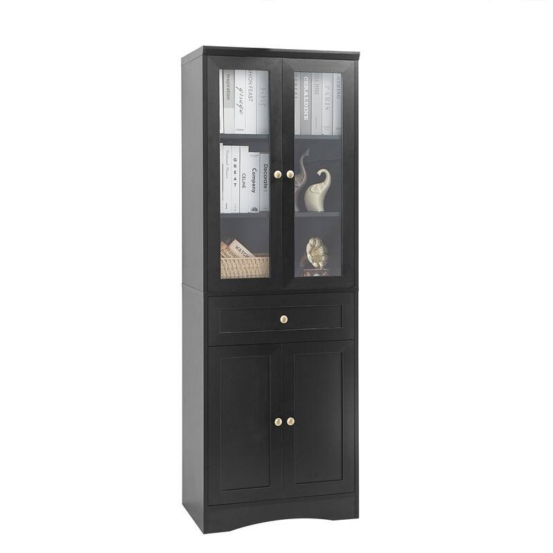 Freestanding Bathroom Storage Cabinet with 4 Doors and 1 Drawer, Tall Bathroom Floor Cabinet with Adjustable Shelf