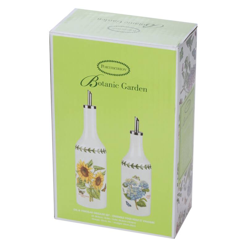 Portmeirion Botanic Garden Oil and Vinegar Drizzler Set - 9" Oil Dispenser & 7.5" Vinegar Bottle