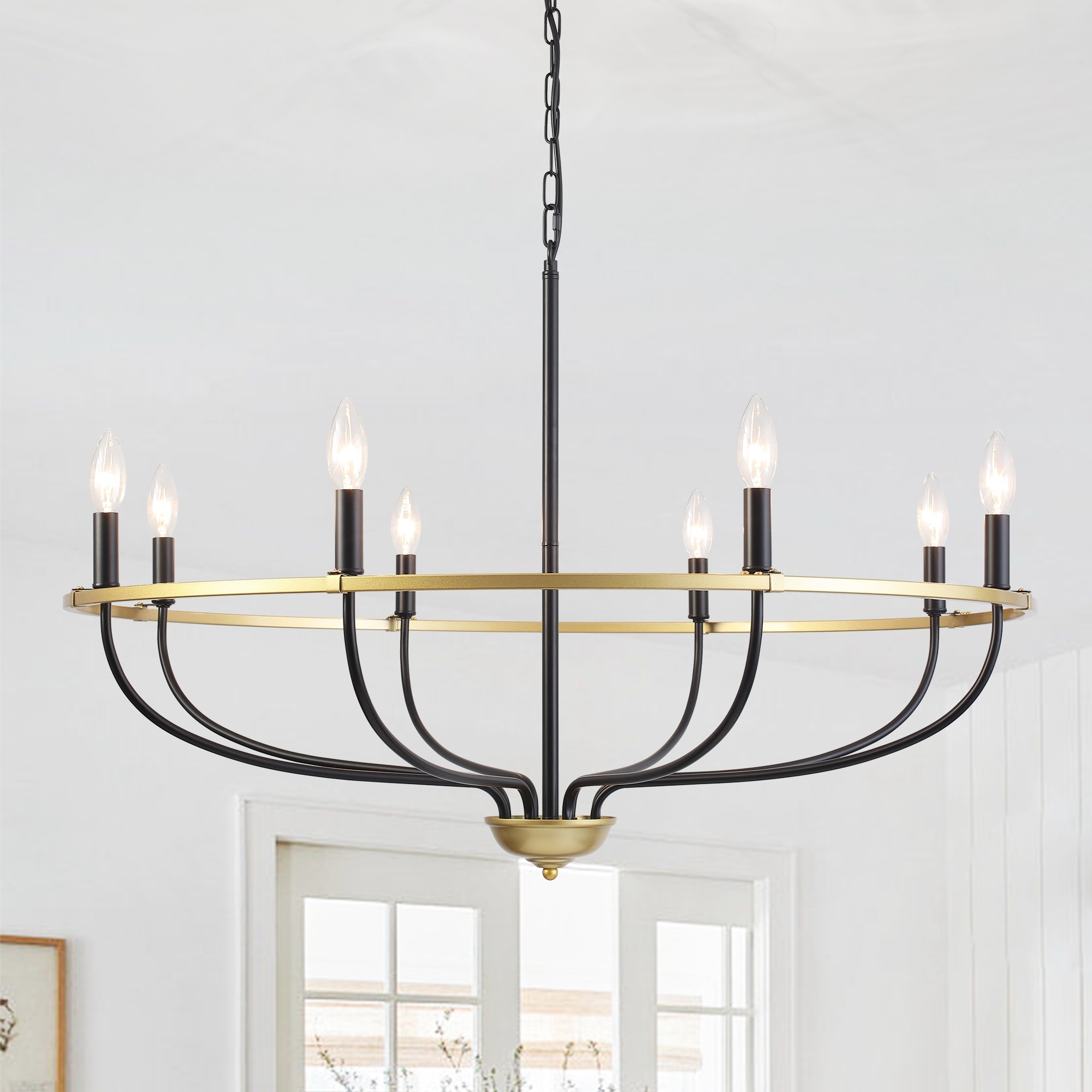8-Light Candle Style Traditional Hanging Linear Chandelier Lighting for Kitchen Island