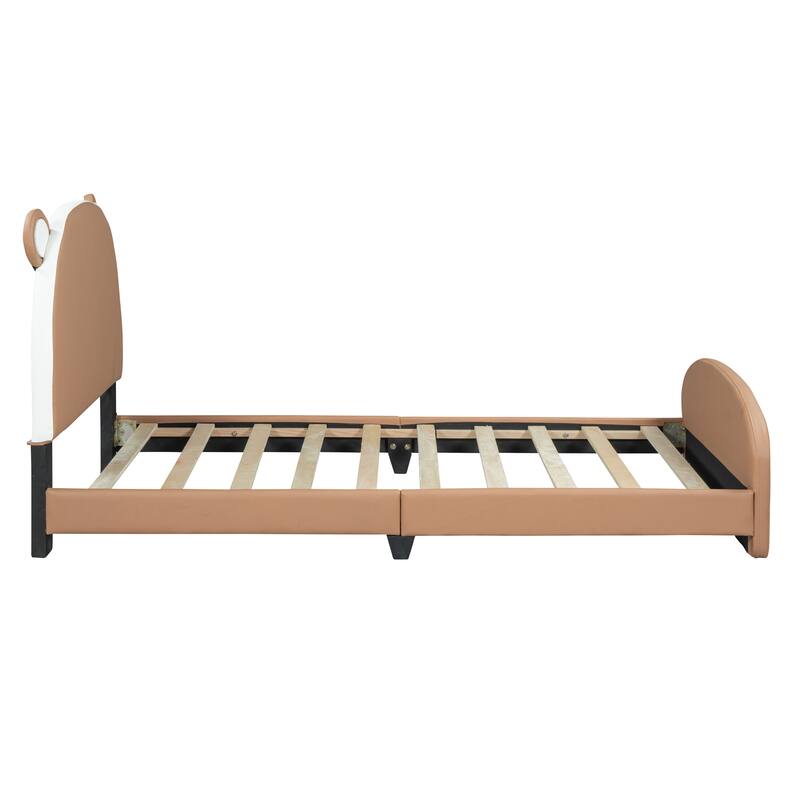 Twin Size PU Upholstered Platform Bed with Bear Shaped Headboard