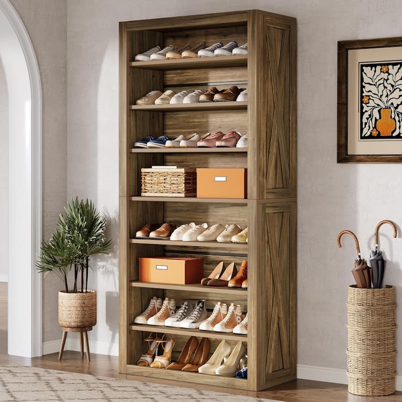 71 Inches Wood Shoe Cabinet with Adjustable Shelves, 8-Tier Shoe Storage Organizer for 32-36 Pairs of Shoes - 1 PCS