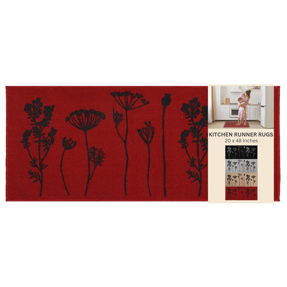 Wool Effect Wildflowers Kitchen Mat or Runner Rug