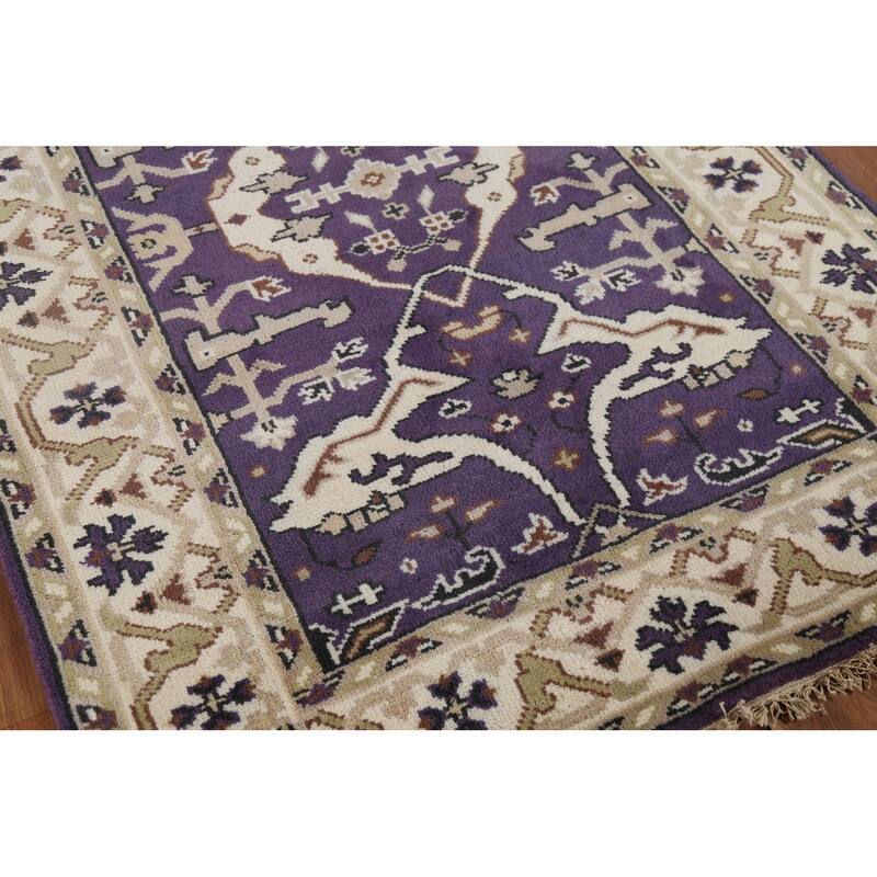Purple Oushak Indian Area Rug Hand-Knotted Wool Carpet - 4'1"x 5'11"
