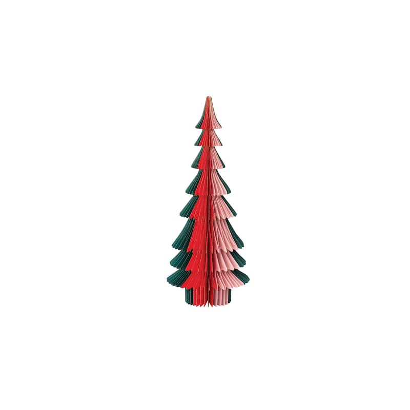 Handmade Paper Folding Honeycomb Tree with Glitter Edge - 7.0"L x 7.0"W x 18.0"H - Red;Green;Pink