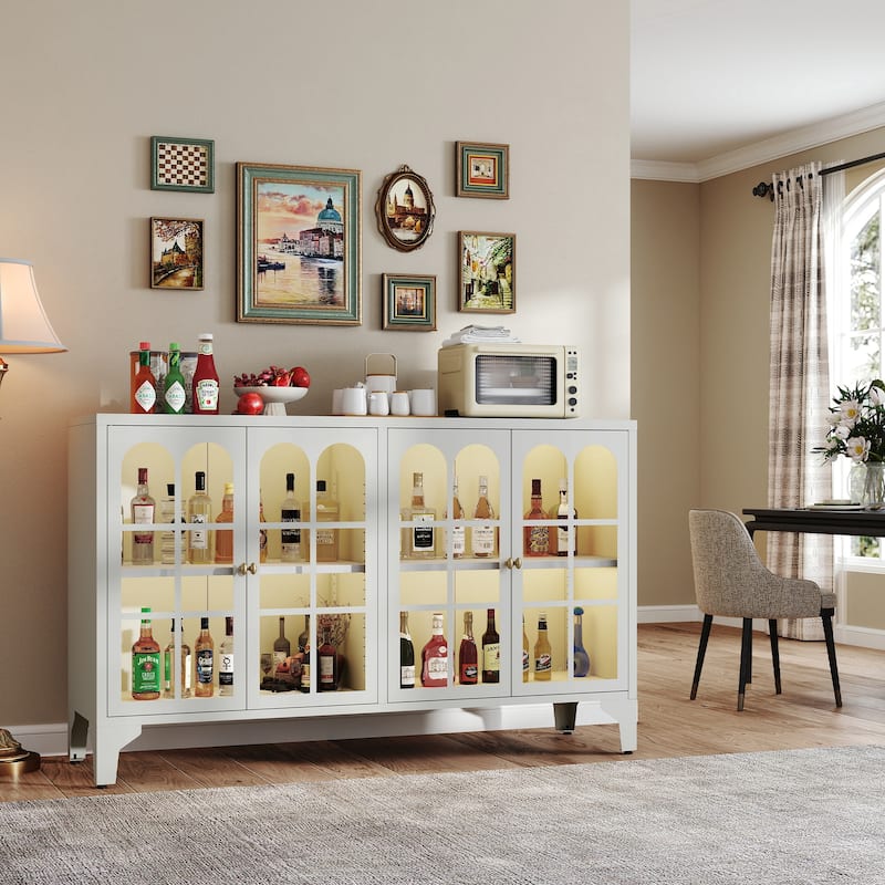53.2"W Metal Sideboard Buffet Cabinet with Glass Doors