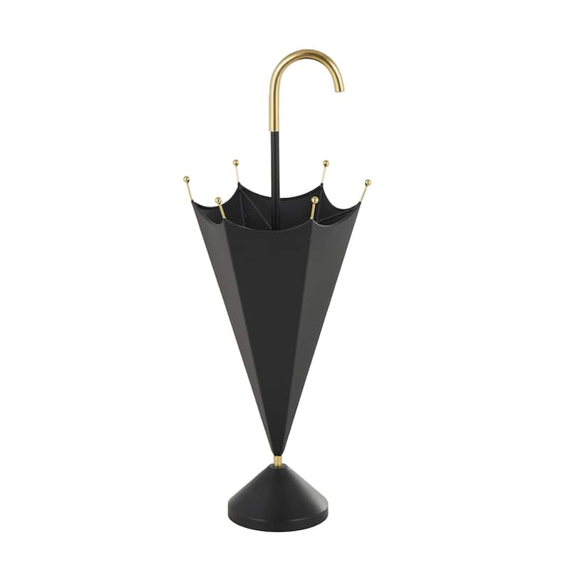 Metal Umbrella Stand with Gold Handle and Ball Details - Black - Roche River Decor