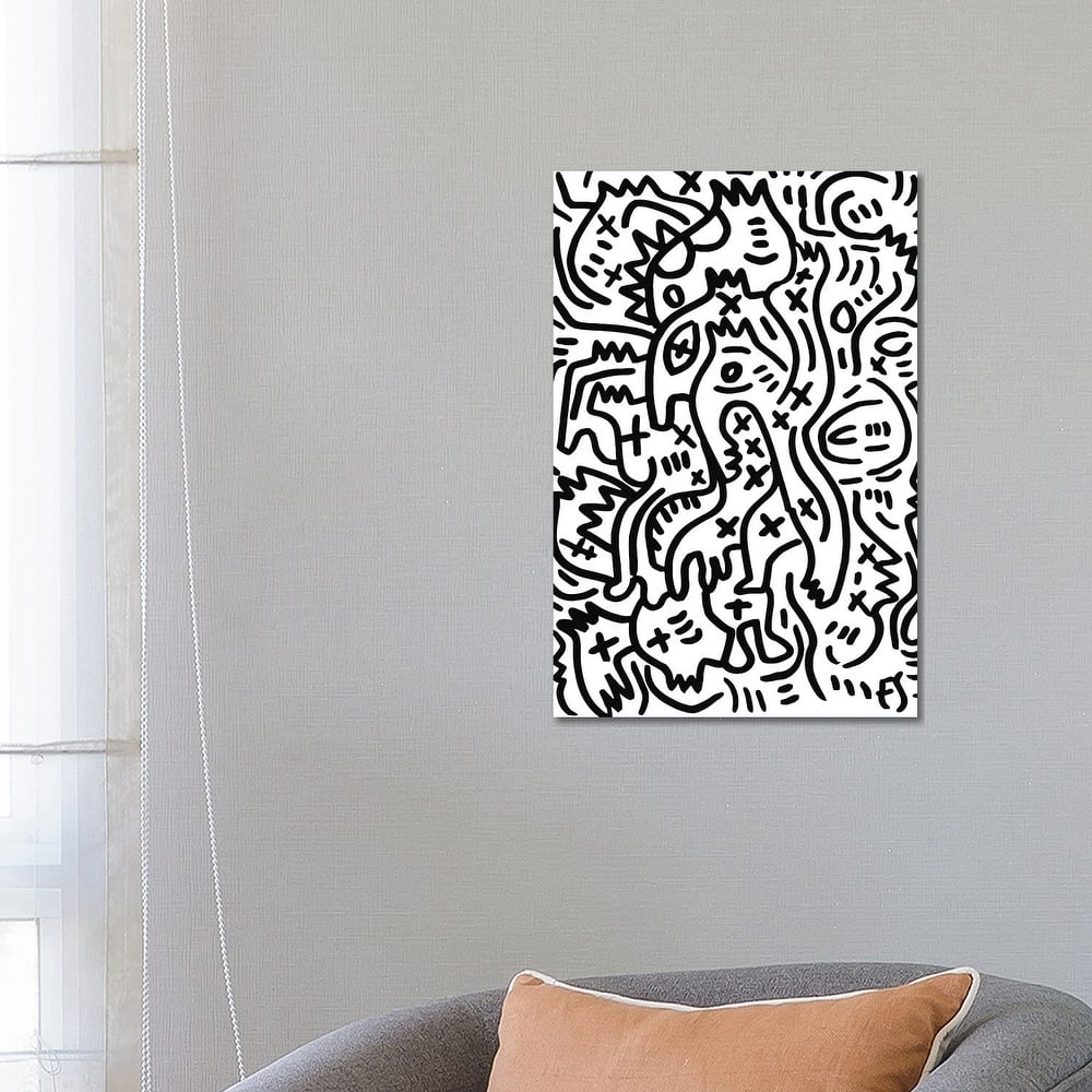 iCanvas "Black And White Graffiti Creatures" by Emmanuel Signorino Canvas Print