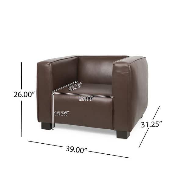 dimension image slide 1 of 7, Goyette Faux Leather 3 Piece Club Chair and Sofa Set by Christopher Knight Home