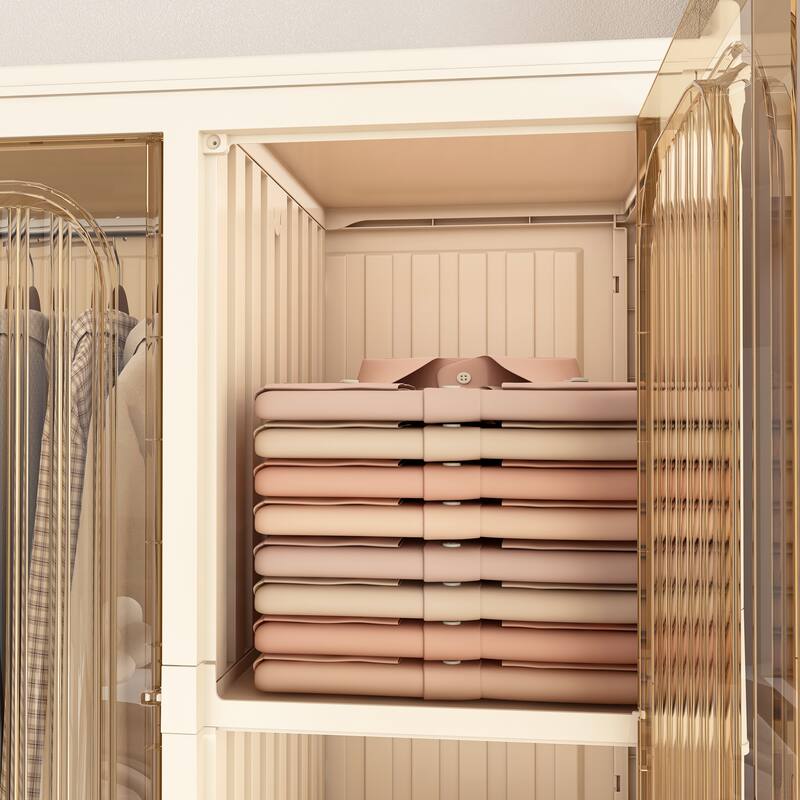 Portable Wardrobe Closet Organizer,Clothes Dresser,12 Magnetic Doors-12 Cubes&1 Hanging Rod,6 pcs hangers,Baby Wardrobe Cabinet