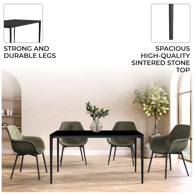 Avo Modern Rectangular Dining Table for 6, Glass or Sintered Stone Top with Black Aluminum Base for Kitchen & Dining Room