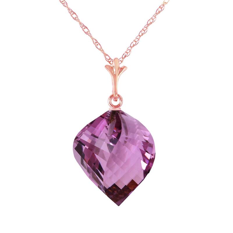 10.75 Carat 14K Solid Gold Necklace Twisted Briolette Amethyst - 22 Inch - Rose