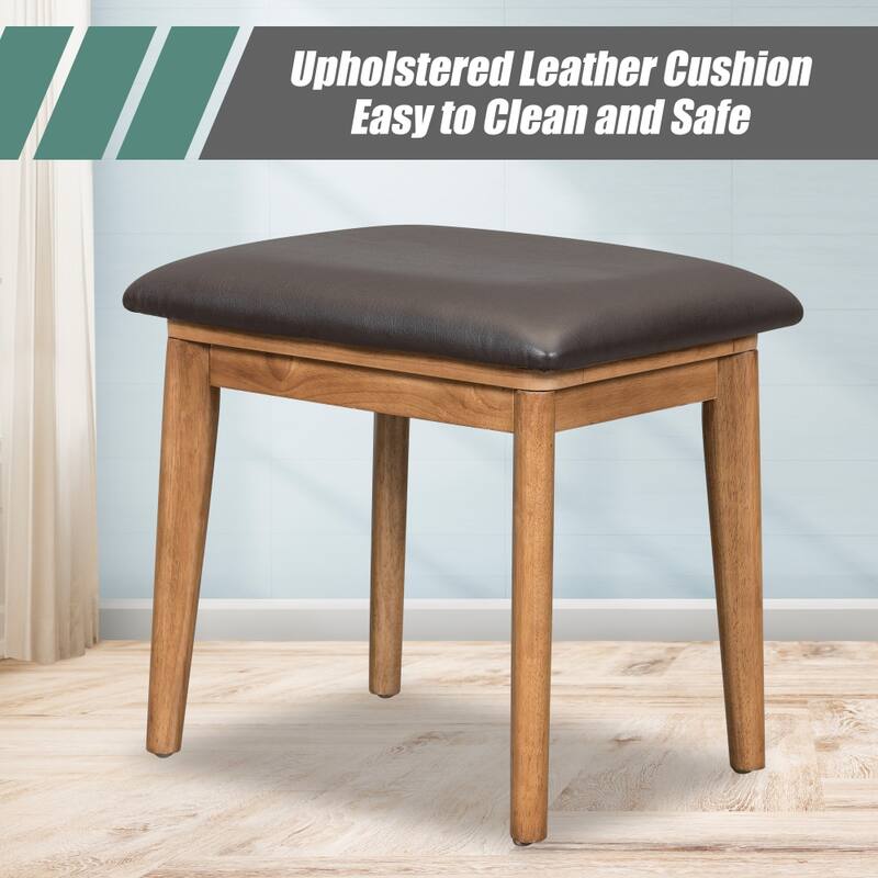 43.3" Classic Wood Makeup Vanity Set with Flip-top Mirror and Stool