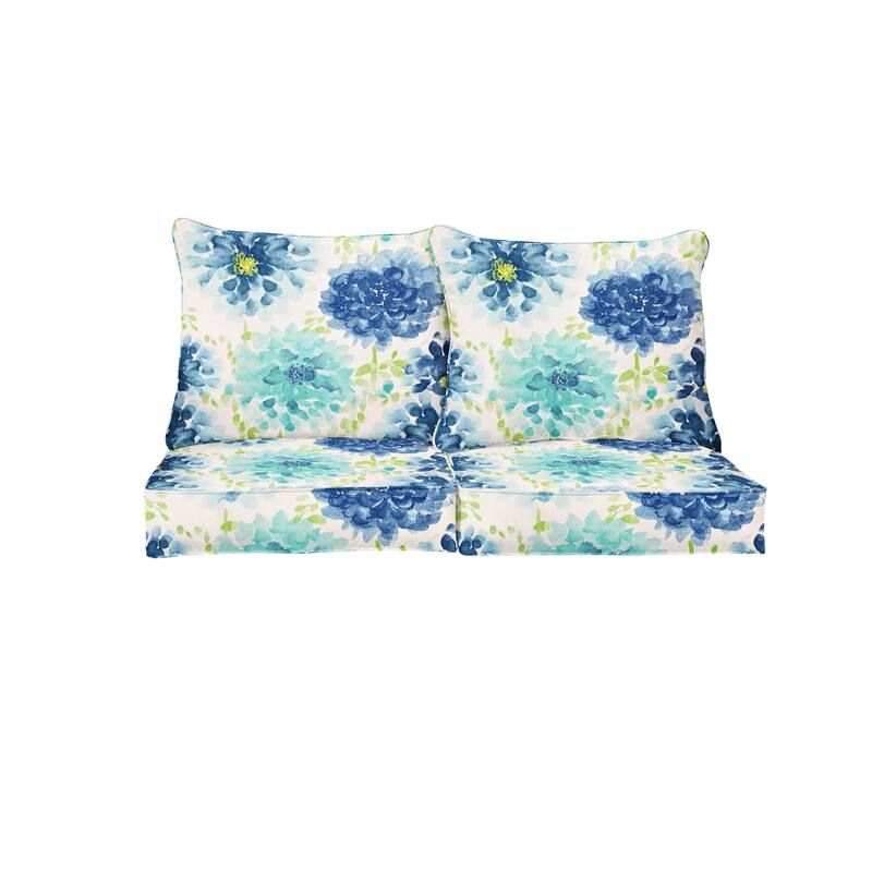 Sorra Home Gardenia Seaglass Outdoor/Indoor Deep Seating Loveseat Pillow and Cushion Set 22.5in x 22.5in x 5in