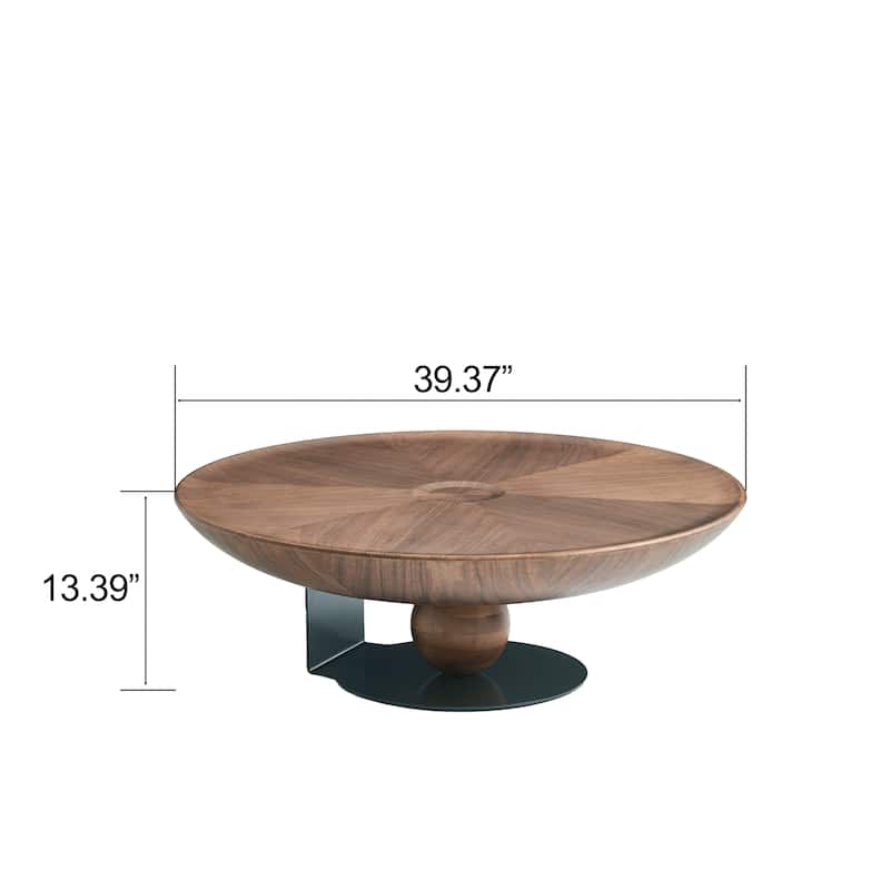 Modern Round Coffee Table with Walnut Finish MDF Top & Stainless Steel Base
