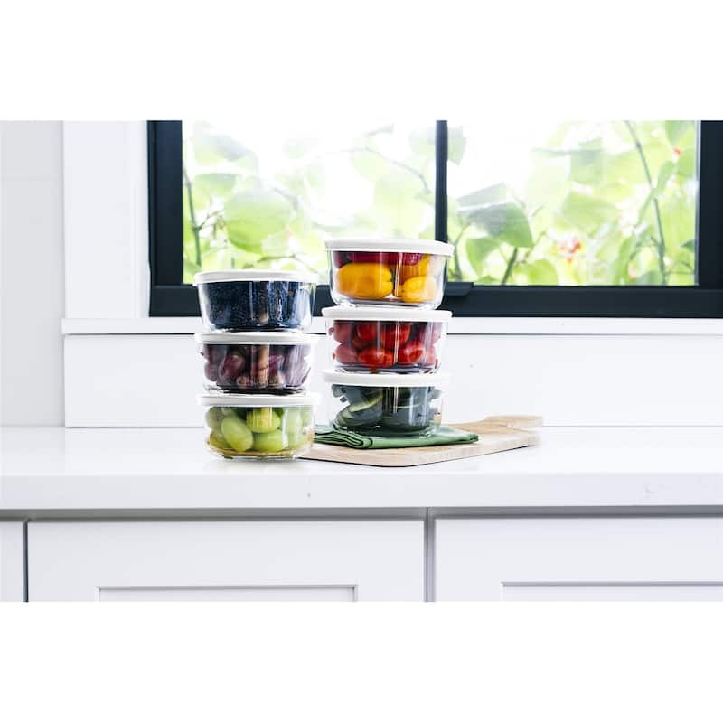 Glass Food Storage Containers Set - Round, 4-Cup (32oz) BPA-Free, Microwave & Oven Safe, Airtight Lids