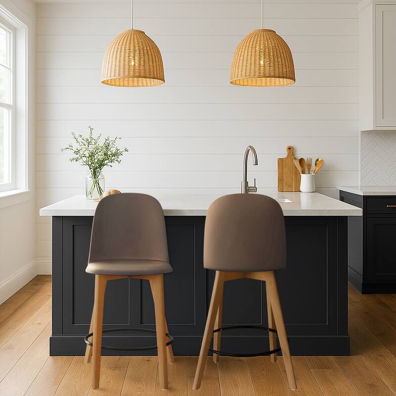 Set of 2 Designer Eiffel Chairs Counter Stools With Backs Side Molded Shell Kitchen Office Dining Dowel Bar Patio