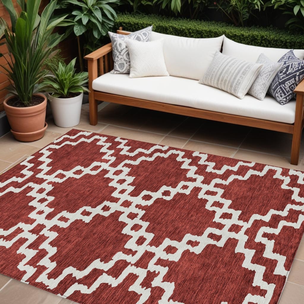 HomeRoots Geometric Transitional Rectangle Outdoor Rug