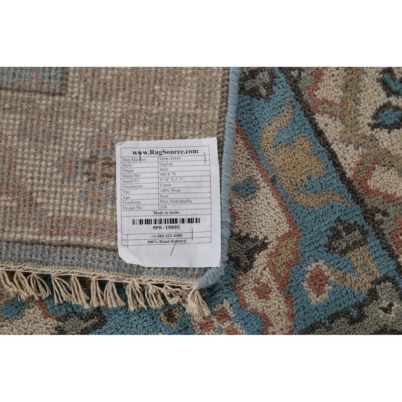 Light Blue Oushak Oriental Runner Rug Handmade Wool Carpet - 2'7"x 9'10"