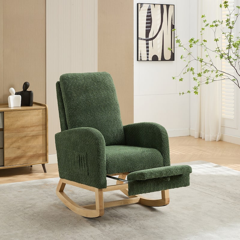 25.4"W Rocking Chair,High Back Glider Chair with Retractable Footrest,Side Pocket,Rocking Accent Armchair with Rubber Wood Legs