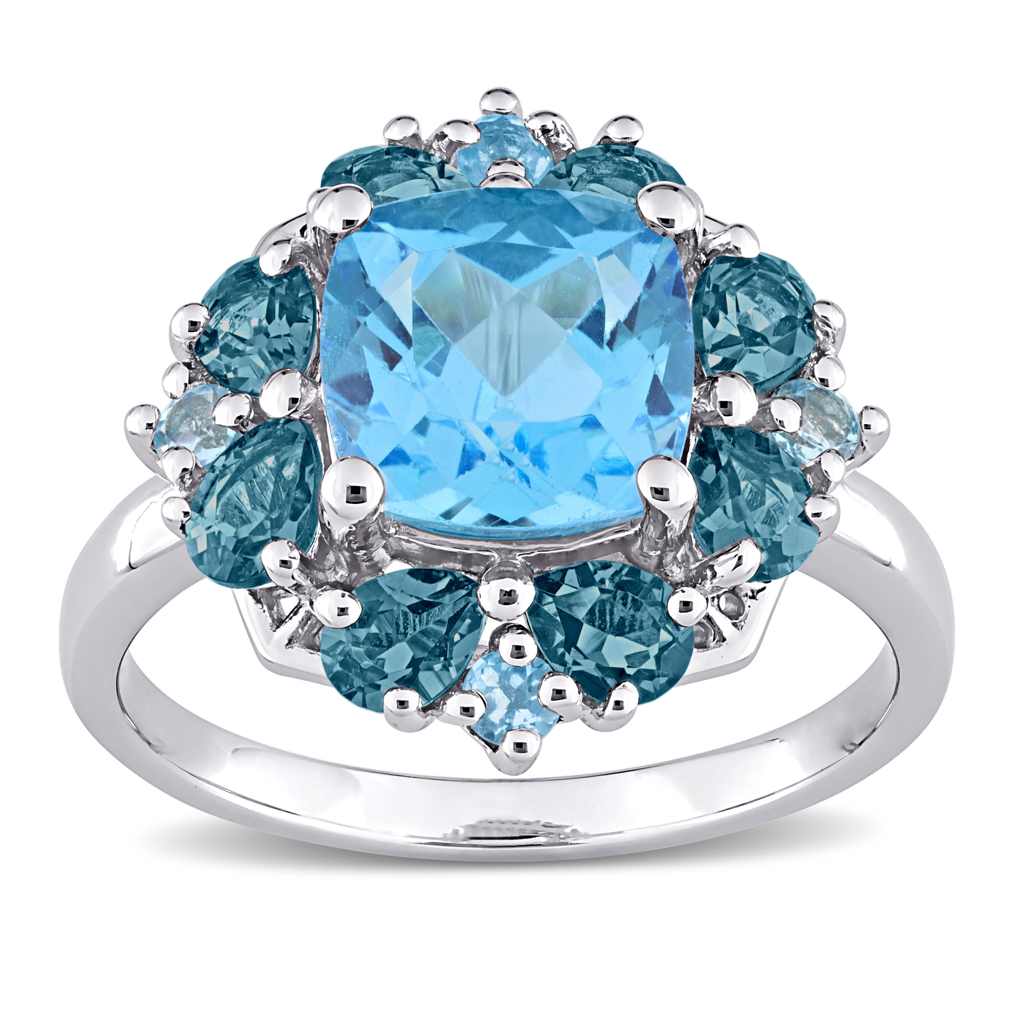 Miadora Sterling Silver 4 1/10ct TGW Swiss-Blue Topaz Floral Halo Cocktail Ring