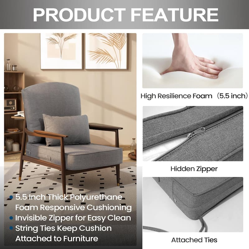 24 x 24 x 5.5 in Patio Premium Fabric Outdoor Seat Cushions Set (Seat & Back) with Pillow