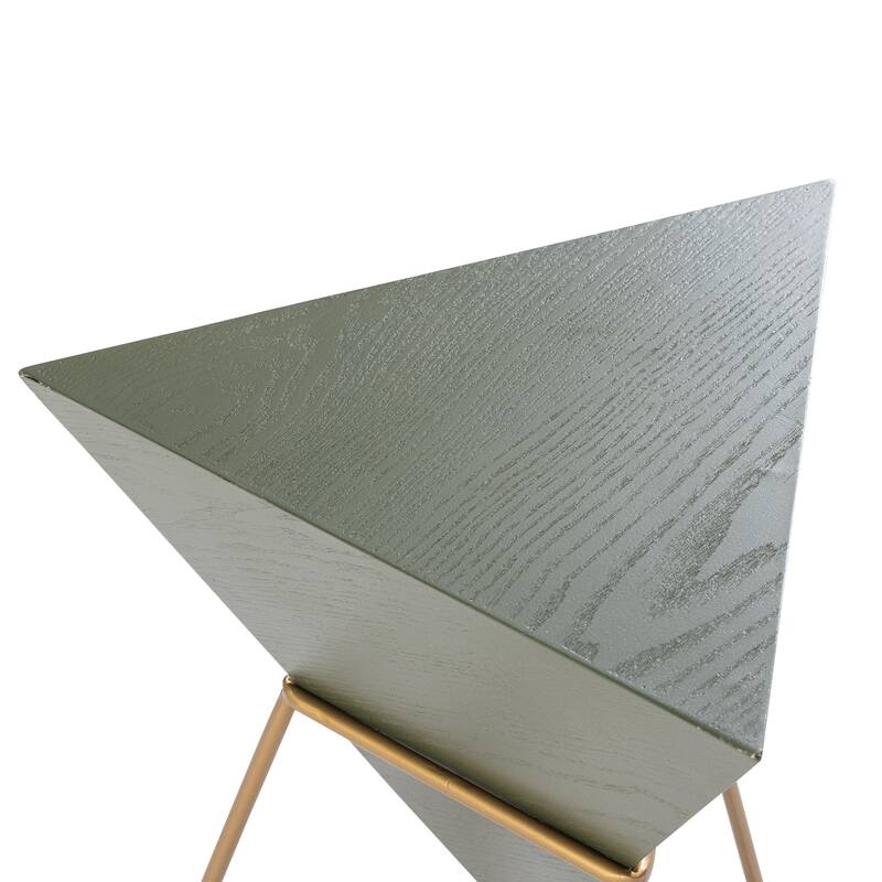 COZAYH Modern Geometric End Table with Wooden Top and Metal Base, Unique Pyramid Side Table Plant Stand for Office, Triangle