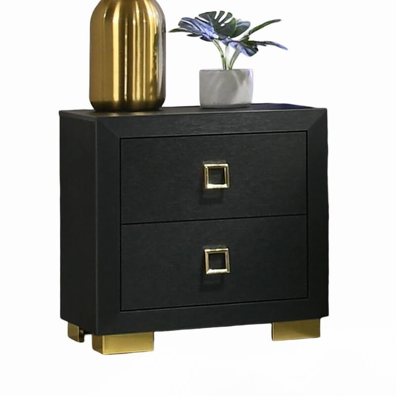 Modern 1pc Nightstand Black Color Center Glide 2-Drawers Bedside Table