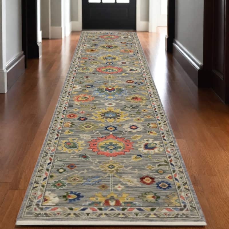 HomeRootsOriental Traditional Rectangle Area Rug - 145.67' X '30.71' X '0.32 - Blue/Yellow/Gray