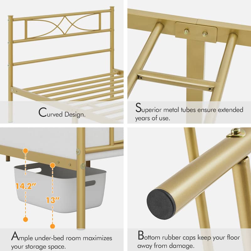 Yaheetech Simple Metal Platform Bed Frame with Curved Design Headboard and Footboard