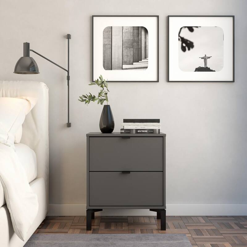 Minimalist 2-Drawer Nightstand - Grey