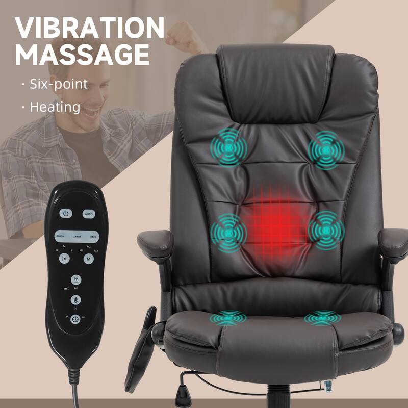 PU Leather 360° Swivel High Back Office Recliner with Vibration Massage, Lumbar Heating, and Adjustable Height