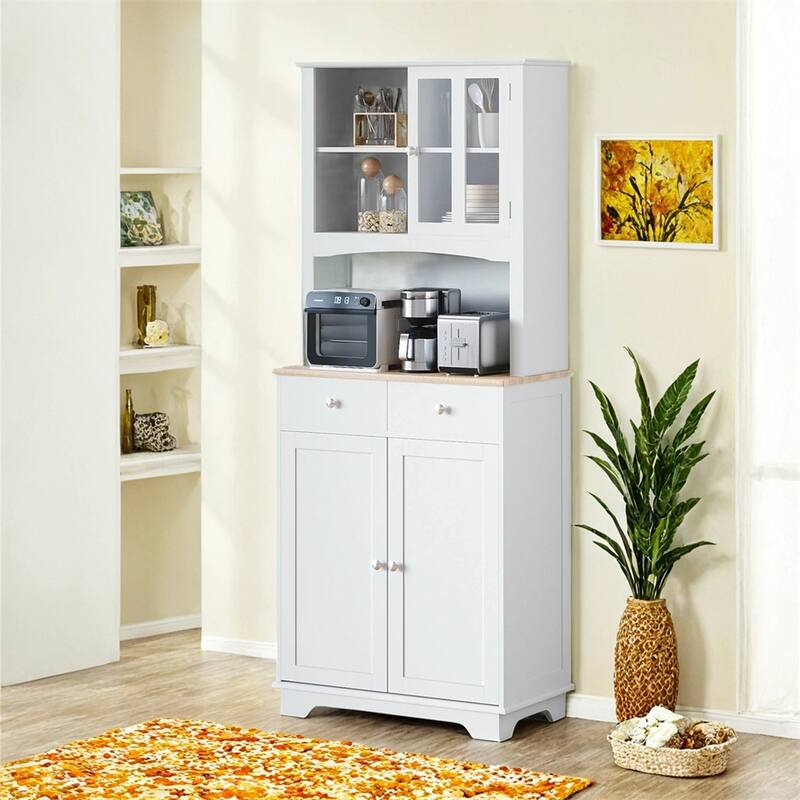 Freestanding Kitchen Buffet w/Hutch,Pantry Cabinet w/Microwave Stand