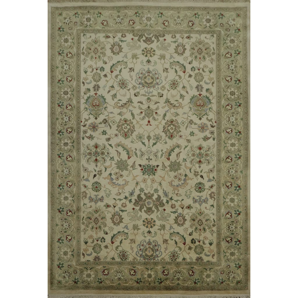 Hand Knotted Oriental 100% Wool Carpet Traditional All-Over Beige & Ivories Ziegler Area Rug - 8' 11'' X 6' 1''
