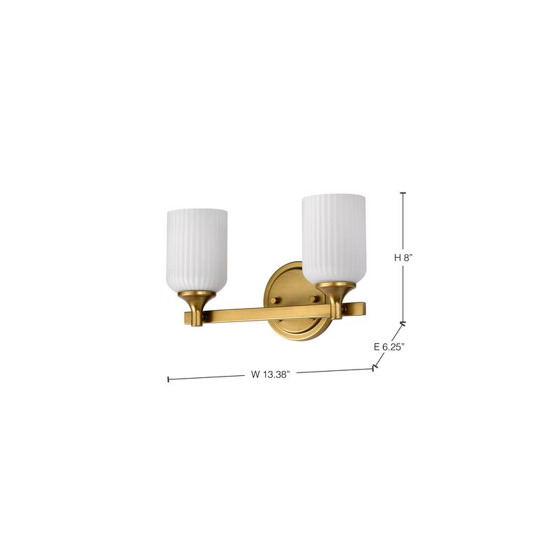 Solara 2 Light Vanity Natural Brass Finish Frosted Ribbed Glass - Natural Brass