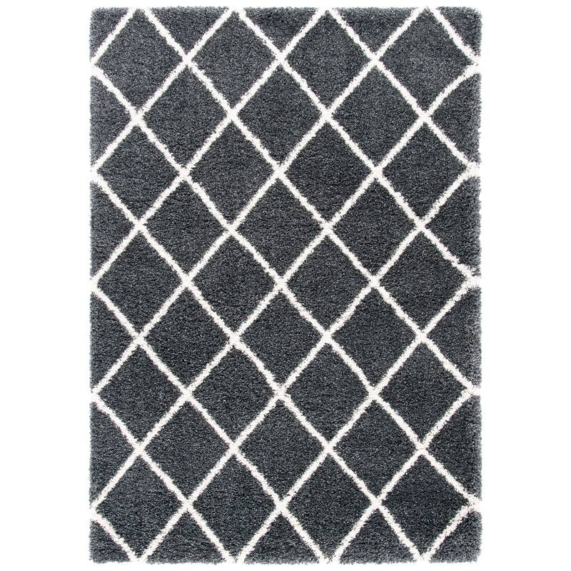 SAFAVIEH Hudson Shag Sherree Trellis 2-inch Thick Rug - 7' Square - Dark Grey/Ivory