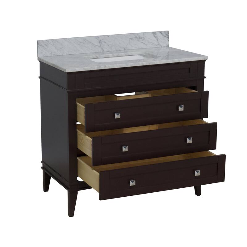KitchenBathCollection Eleanor 36" Bathroom Vanity with Carrara Marble Top