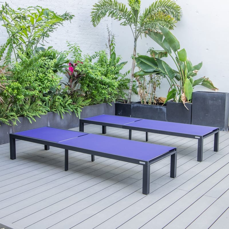 Marlin (Set of 2) Modern All-Weather Patio Chaise Lounge Chair with Powder-Coated Aluminum and 4-Position Adjustable Recliner