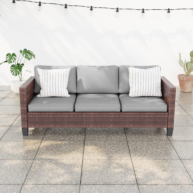 BONOSUKI Patio Outdoor Couch,3-Seater Furniture with Removable Cushion - Brown/Grey
