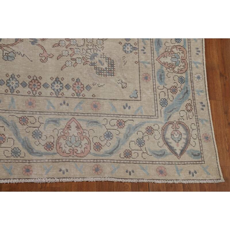 Tabriz Persian Area Rug Handmade Traditional Beige Floral Wool Carpet - 8'0"x 10'11"